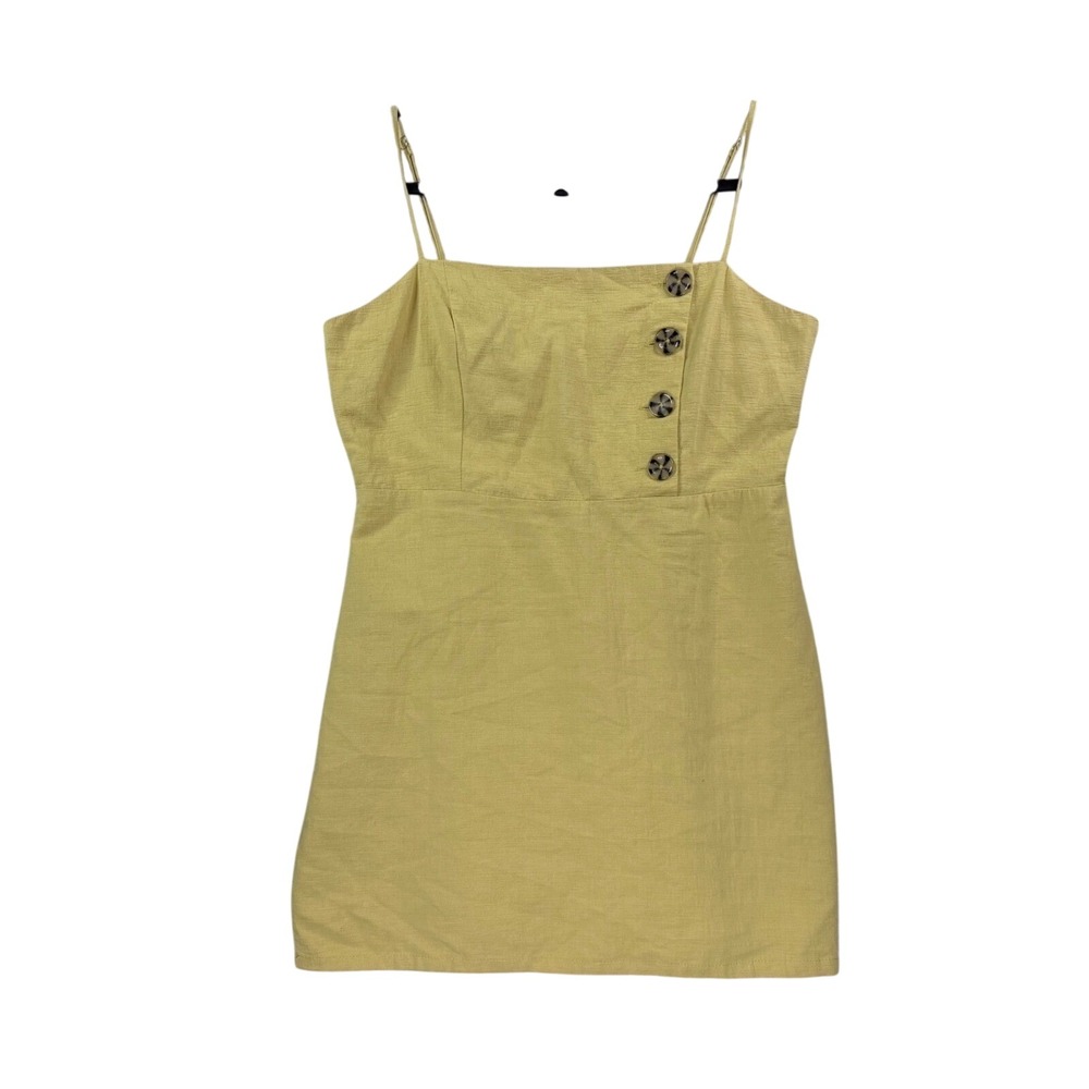 Womens L Honey Belle Mini Dress Cotton Linen Yellow Cami Boho Summer Sun Dress